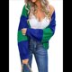 thumbnail image 3 of Suéteres Tipo Cárdigan Corto de Larga para Mujer, Otoño 2025, con Bloques de Color, Frente Abierto, Prendas de Punto Sueltas e Informales. Azul XL, 3 of 10