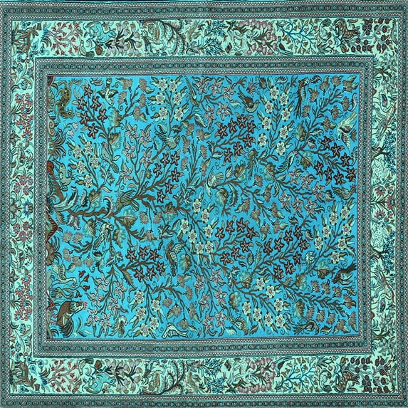 Ahgly Company Indoor Square Animal Light Blue Traditional Area Rugs, 8' Square
