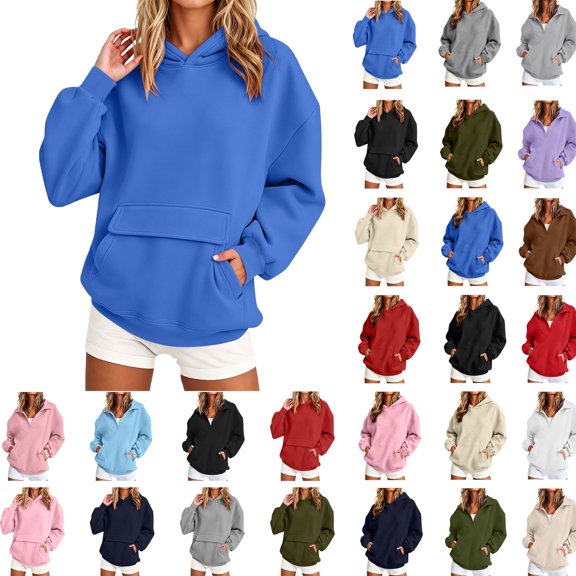 Hooded for Women Dqueduo Women's Casual Loose Long-Sleeve Hooded Pullover Sweatshirt – Cozy Everyday Layer Blue M
