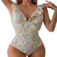thumbnail image 3 of Plus Size Swimsuit For Women Set,Women's Conservative Floral Print Swimsuit With Ruffles For Beach & Spa, 3 of 7