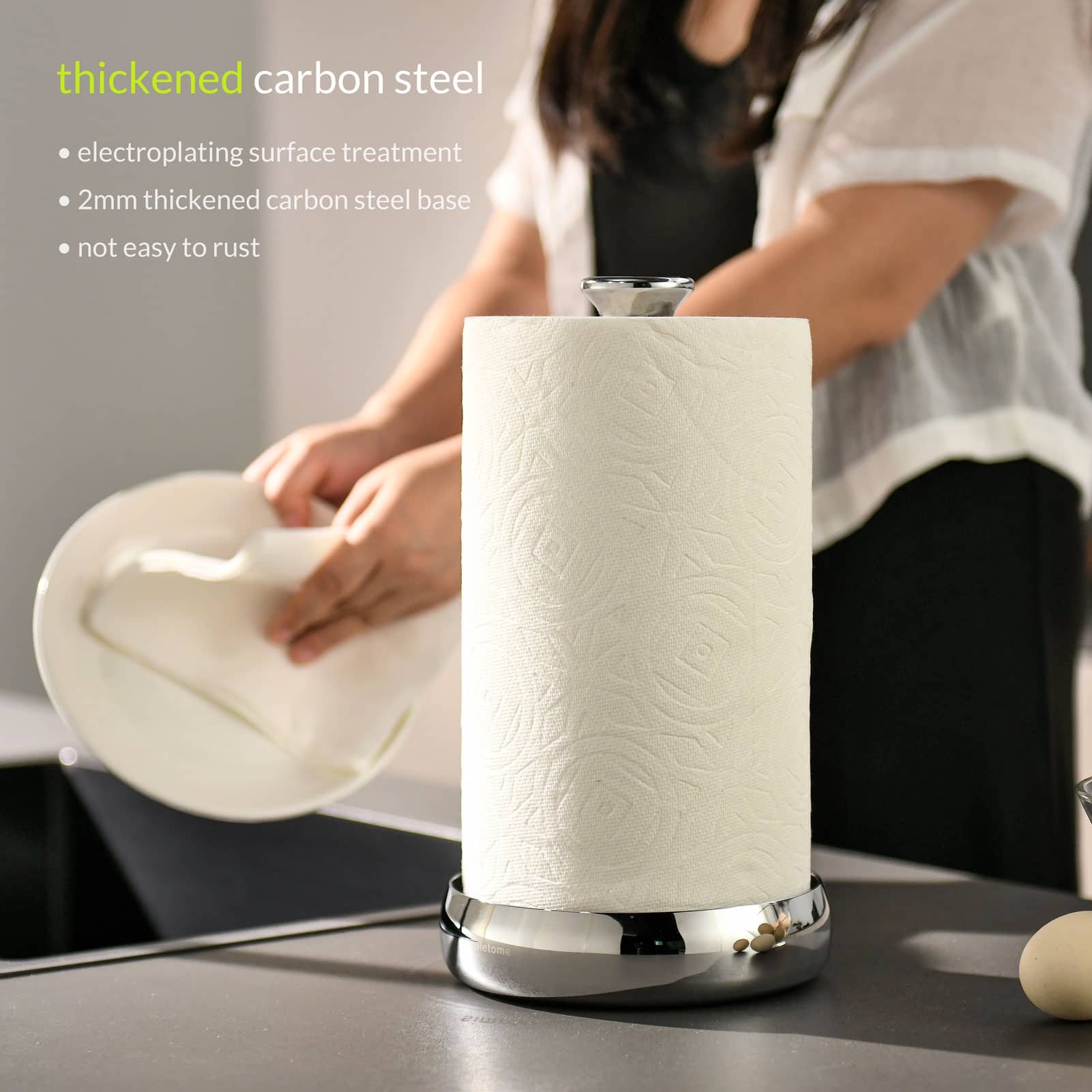 simpletome Paper Towel Holder Countertop ONE HAND Tear Keep It Rolled Up Weighted Base
