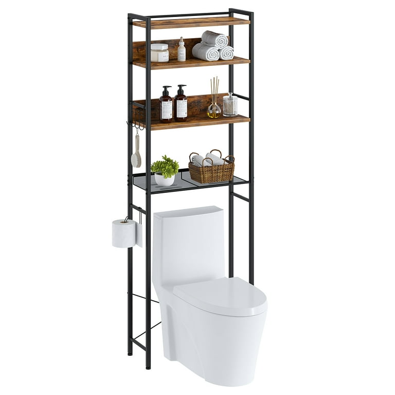 Ecoprsio Over-The-Toilet Storage Rack, 3-Tier Bathroom Organizer Shelf Over  Toilet, Freestanding Space Saver Toilet Stands with 4 Hooks, Rustic Brown