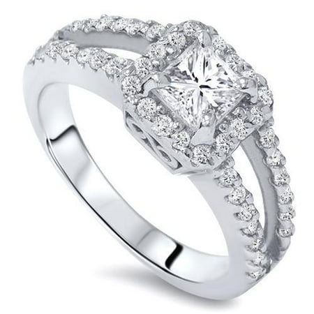 1ct Halo Split Shank Diamond Ring 14K White Gold