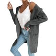 thumbnail image 5 of DYMADE Women Hooded Solid Color Long Sleeve Knit Cardigan, 5 of 6
