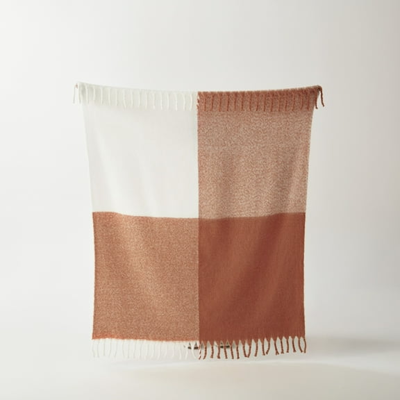 NARNIAR Faux Mohair Decorative Reversible Throw Blanket with Fringes 50x60"-Red