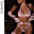 thumbnail image 2 of Ellolace-Lencería de fantasía, ropa interior Sensual de Hada, sujetador Halter de 4 piezas, tangas recortadas, delicados conjuntos exóticos de encaje de lujo, atuendo Sissy, 2 of 5