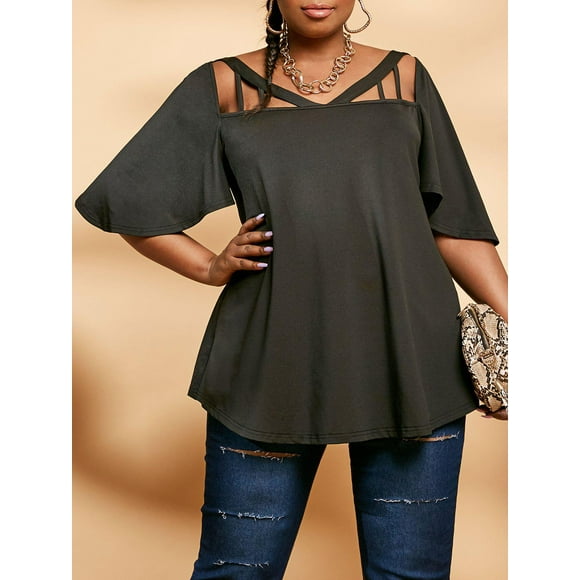 Talla grande de talla en V Cuello de revoloteada de revolpos Rosegal Camisetas tallas grandes