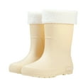 thumbnail image 4 of KEGIRLOM Women's Removable Lined Waterproof Comfortable Height-Increasing Heeled Mid-Calf Rain Boots Shoes For Fall And Winter. Beige Size 4.5, 4 of 7