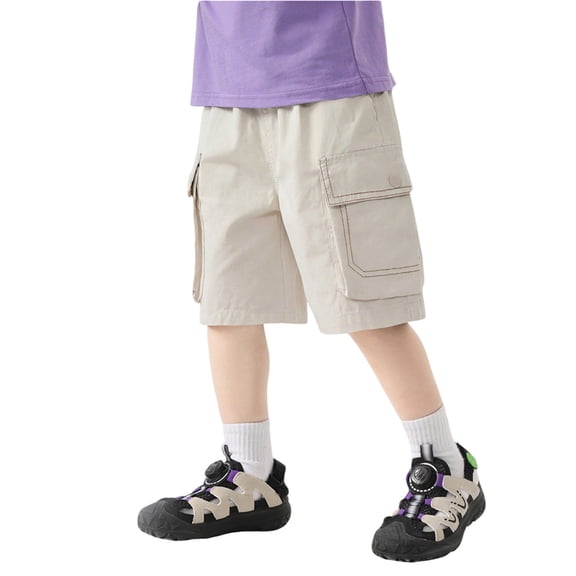 SJLDQY Boys Fashion Cargo Shorts Summer Lightweight Baggy Pants Solid Color Casual Loose Shorts for Boys