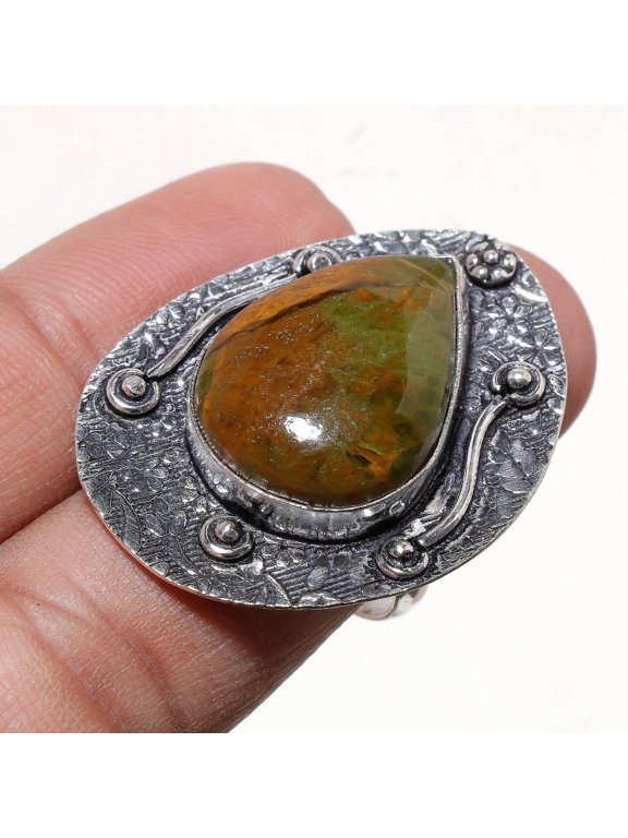 Green Opal Gemstone Handmade Fashion Antique Design Ring Jewelry 8.25" SA 242