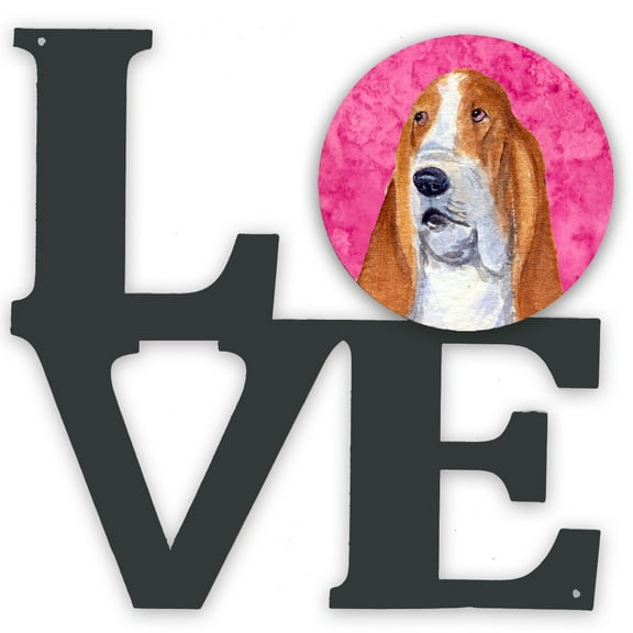 Pink Basset Hound Metal Wall Artwork LOVE