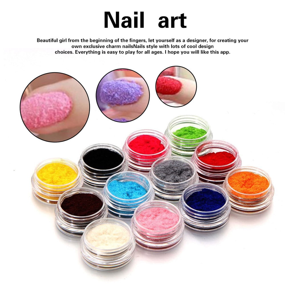 ^Manicure Eyeshadow Nail Art Polish Tips Velvet Flocking Powder 12 Colour^  
