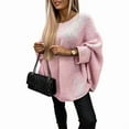 thumbnail image 3 of Women'S Elegant Knitted Cape Sweater Crew Neck Long Sleeve Baggy Tops Fashion Knitted Shawl Sweater Pink M, 3 of 8