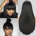 thumbnail image 3 of 3X1 Middle Part Lace Wig Bone Straight Human Hair Wigs with Bangs for Women,250 Density, 3 of 8