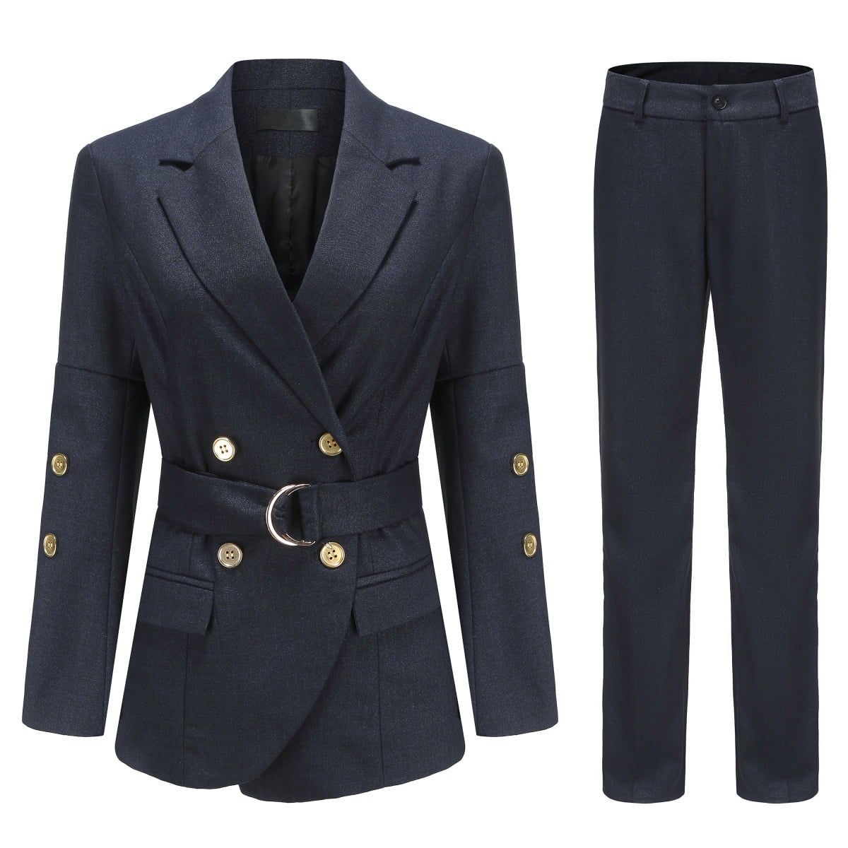 Youthup Women's Business Formal Solid Color Double Breasted Pant Suit