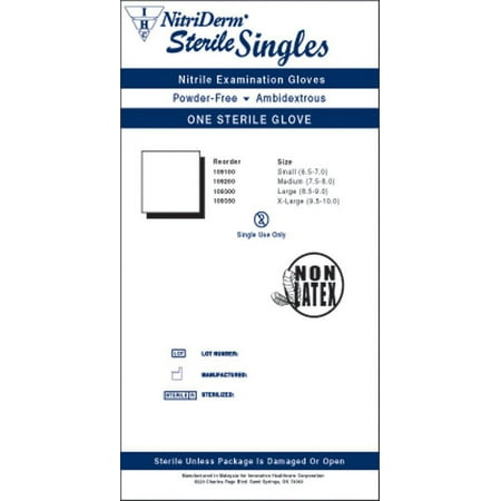 NitriDerm Exam Glove Large Sterile Single Nitrile Standard Cuff Length Textured Fingertips Blue 109300 - Box of 100