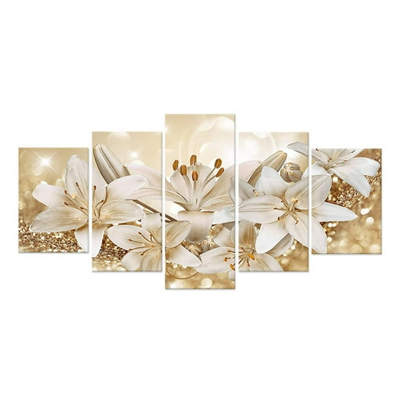 Renjiang Canvas Prints Wall Art Flowers Pictures Paintings Ready to Hang for Living Room Bedroom Bathroom Home Decorations Modern 5 Piece Stretched and Framed Floral Giclee Artwork