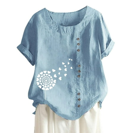 

Women s Casual Loose Button Linen Plus Size Print Boho Tanic Shirt Blouse Tops Ladies Boho T-shirts Sexy Going Out Y2k Trendy Tees Casual Loose Sweatshirts Graphic Tshirts cute tops corset tops