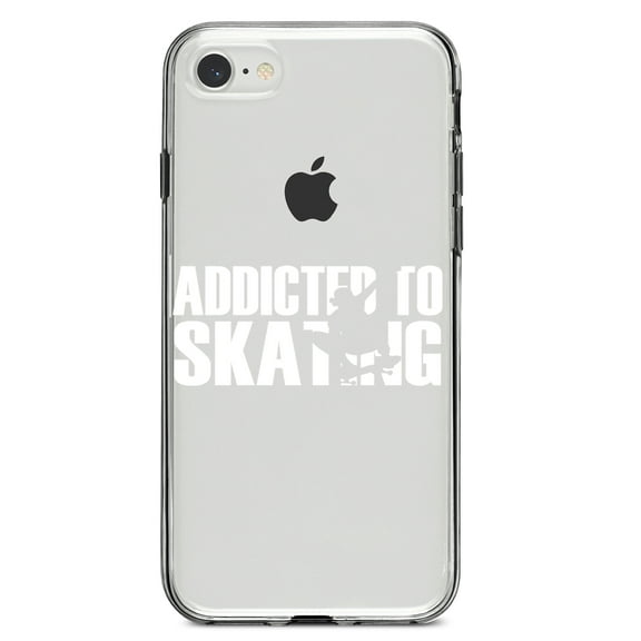 DistinctInk Clear Shockproof Hybrid Case for iPhone 7 8 SE (2020 Model) 4.7" Screen TPU Bumper Acrylic Back Tempered Glass Screen Protector - Addicted to Skating