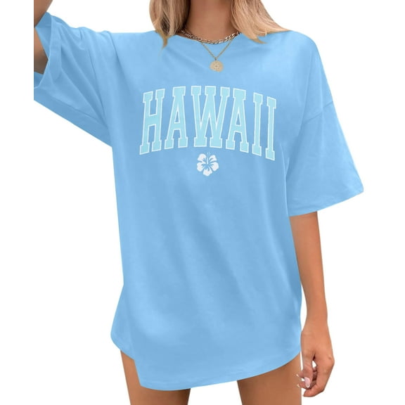 KimSoong Women Hawaiian Shirts Oversized Flower Graphic Tee Casual Summer Vacation Short Sleeves Tops