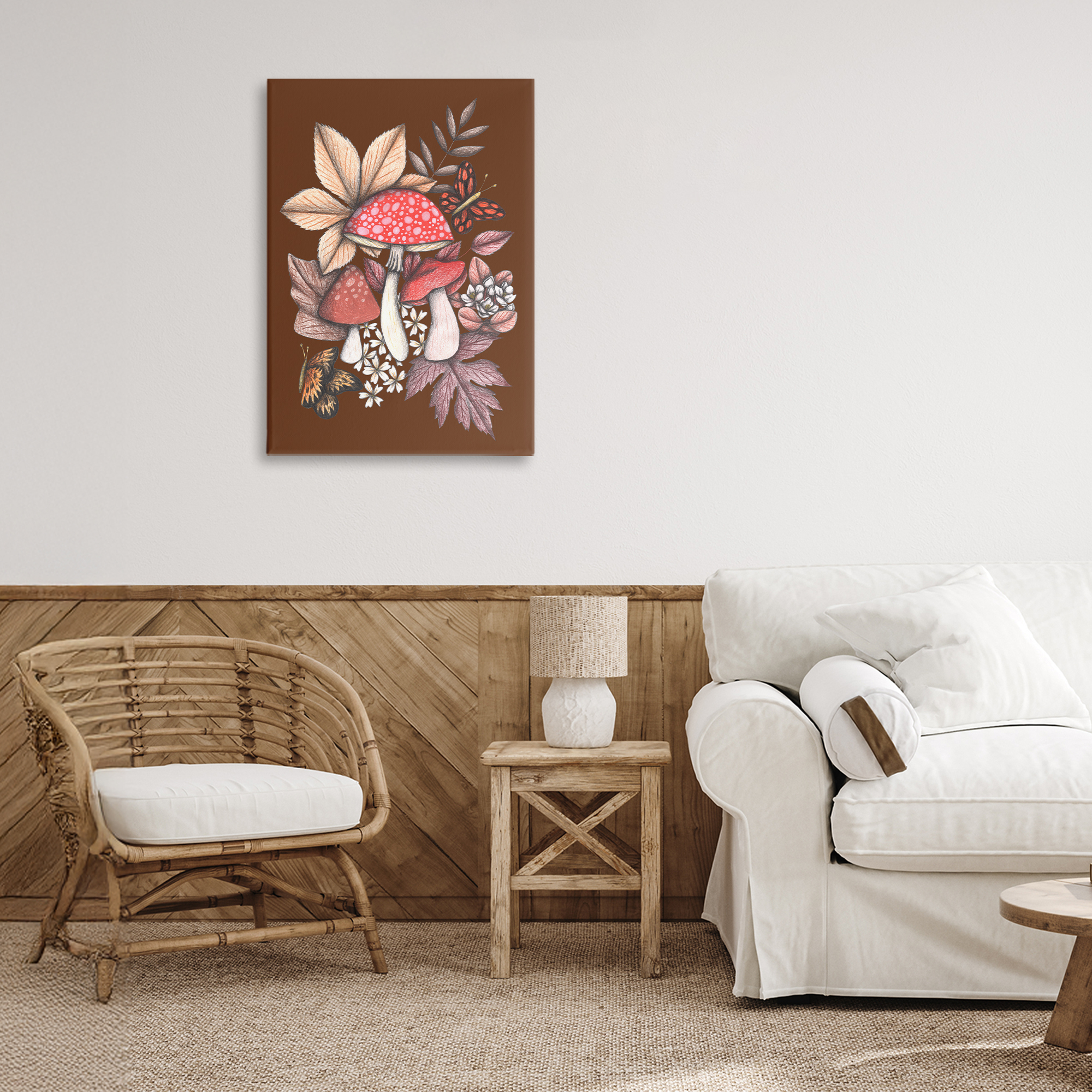 Autumnal Mushrooms Magic Canvas Wall Art, design by Cecilia Battaini