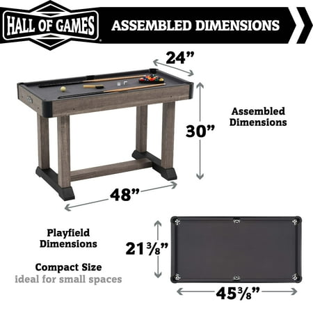 Hall of Games - 4' Charleston Drop Pocket Table With Pool Ball and Cue Stick Set - Brown/Gray