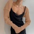 thumbnail image 2 of Women Knit Crochet Long Sleeve Crop Top Bolero Cardigan Contrast Color Vintage Cropped Sweater, 2 of 2