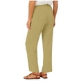 thumbnail image 5 of OVAFBAU Women's Straight Leg Pants Ruched Elastic Waist Linen Pocket Casual Long Pants, 5 of 7