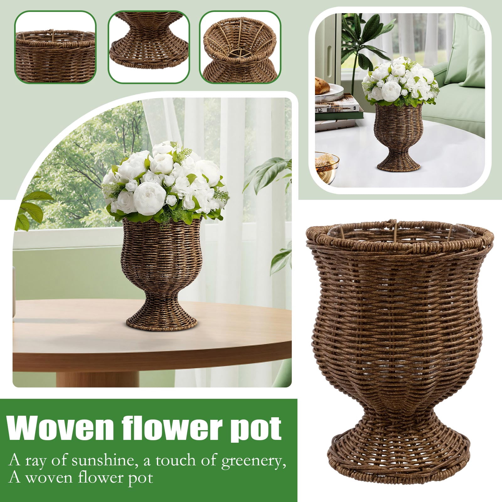HIELLFQ Woven Rattan Planter Flower Pots Home Decor Natural Plant Pots for Flowers Branches Ideal Easter Decorations for Outdoor Indoor