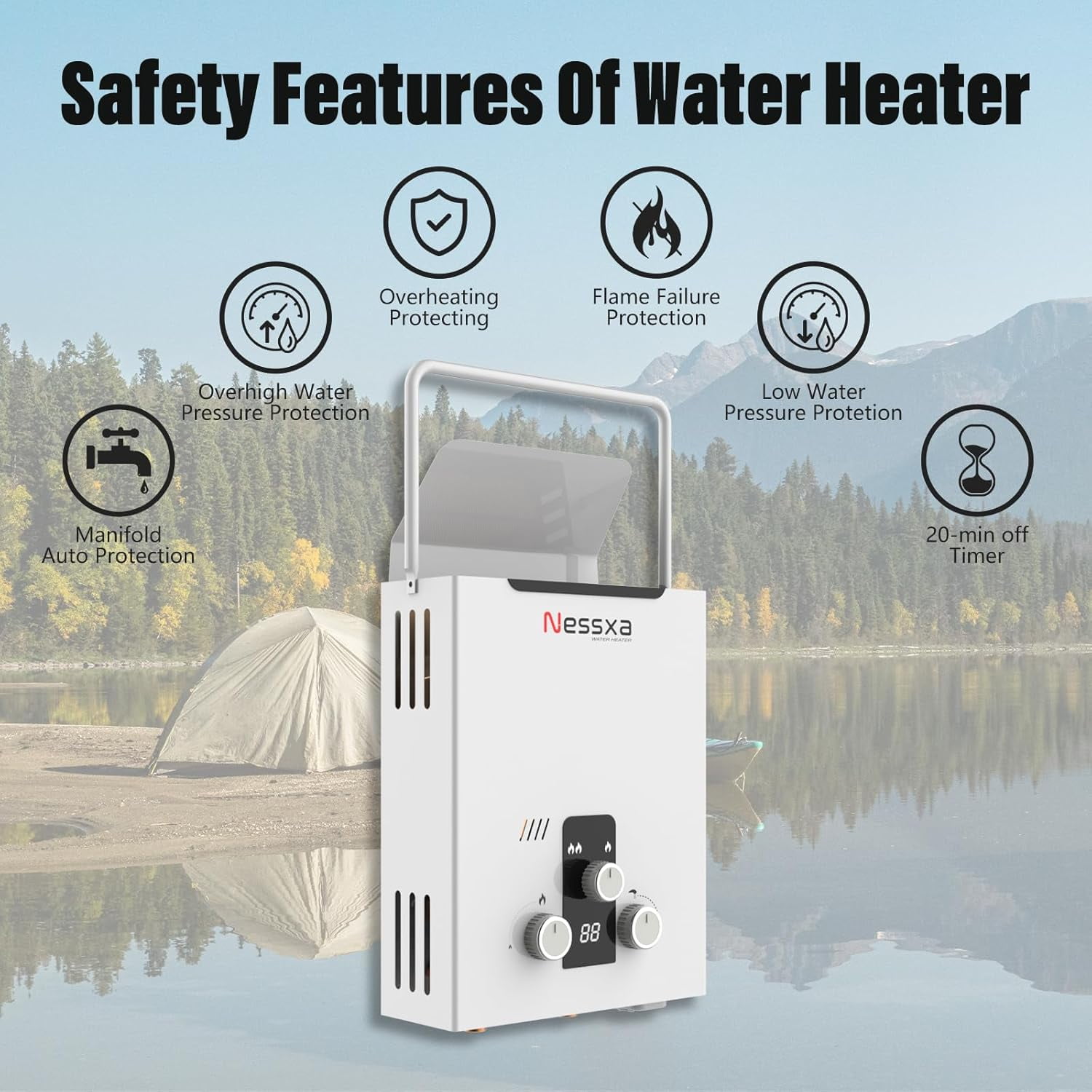 Sedeke Tankless Water Heater Propane with Digital Display, 2.11 GPM 8L RV Portable Instant Hot Gas Water Heater with Overheating Protection for Indoor and Camping,40824 BTU