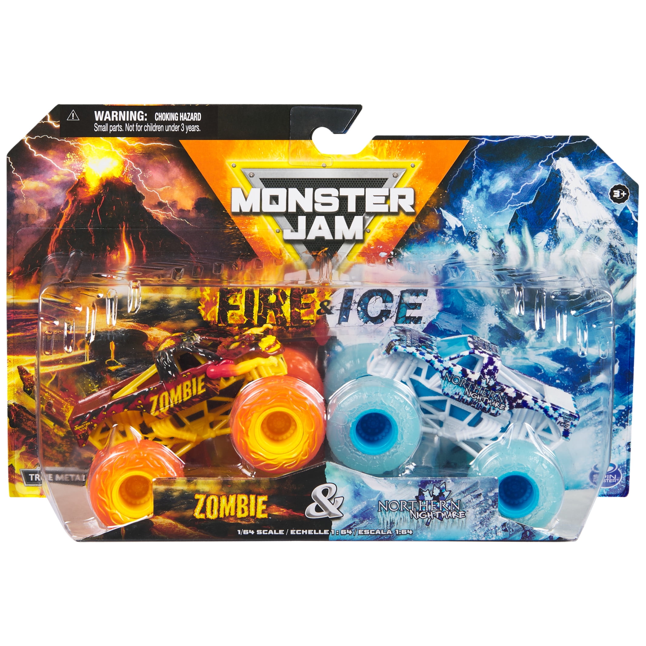 Monster Jam, Die-Cast Monster Trucks, Fire & Ice 2-Pack, 1:64