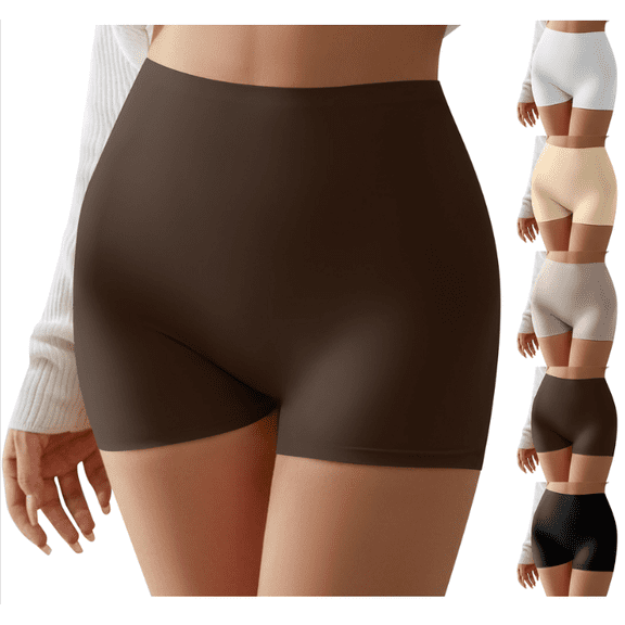 Slip Shorts for Under Dresses, Smooth Boyshort Panties for Women Anti Chafing Underwear Seamless Yoga Shorts (Brown,S)