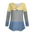 thumbnail image 5 of Busydd Womens Tops Fall Fashion Colorblock Patchwork Tee Tops Casual V Neck Long Sleeve Shirts for Women Pleated Loose Going Out Tops Comfy Versatile Button Up Blouses, 5 of 5