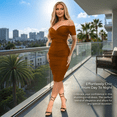 thumbnail image 4 of Women's Elegant Ruched Bodycon Midi Dress Off Shoulder Short Sleeve Cocktail Evening Dress, 4 of 5