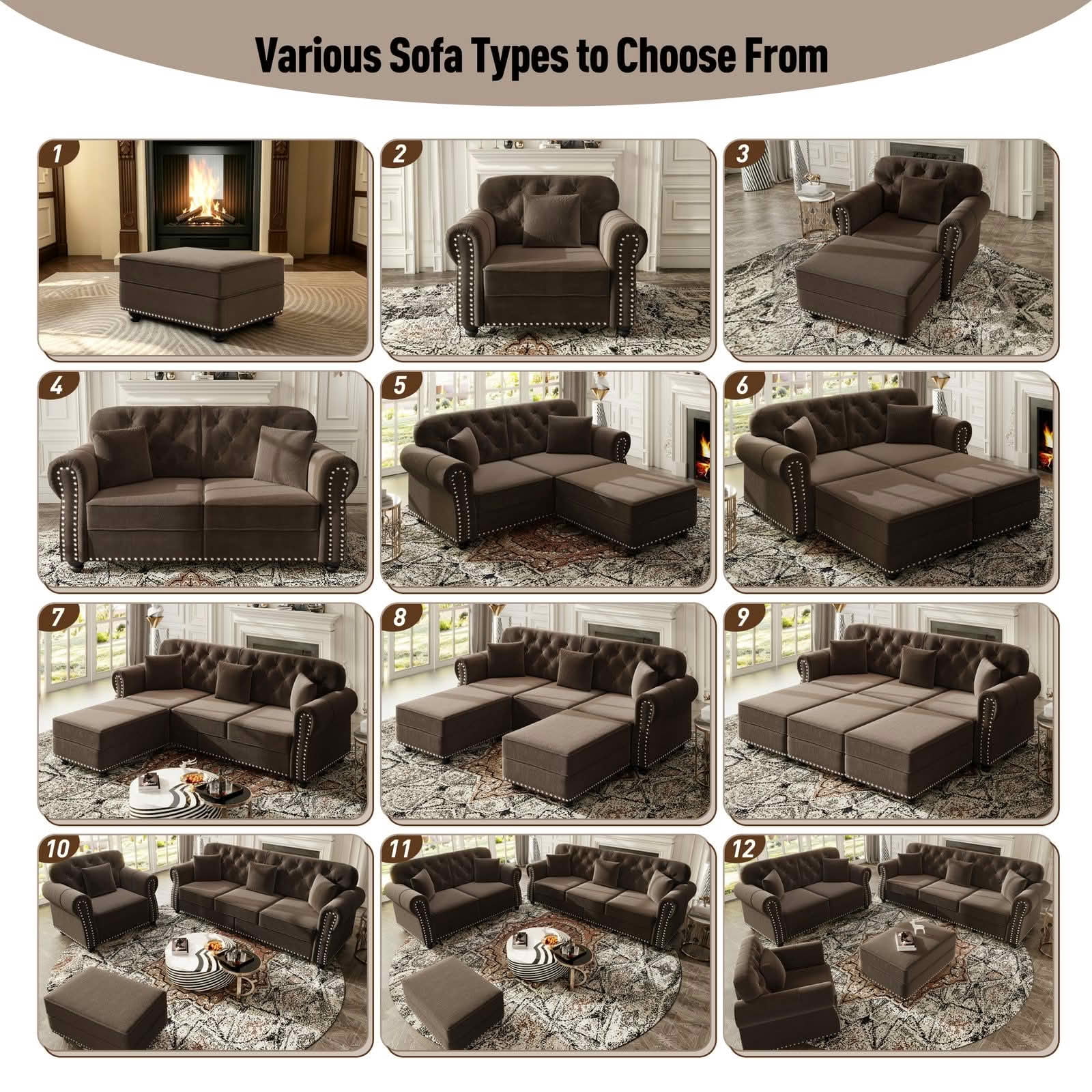 MAYEERTY Velvet Chesterfield Single Seat Sofa, Mid‑Century Modern Couch with Button Tufting, Nailhead Trim and Rolled Armrests, Includes 1 Pillow for Home Living Room