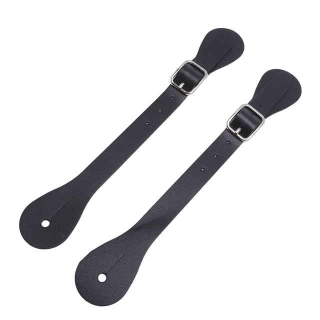 M Buder Par de Correas de Espuelas de Cuero Sintético Premium Ajustables 22 cm / 8.66 pulgadas Soporte para Vaqueros Ecuestre y Deportes al Aire Libre - Negro