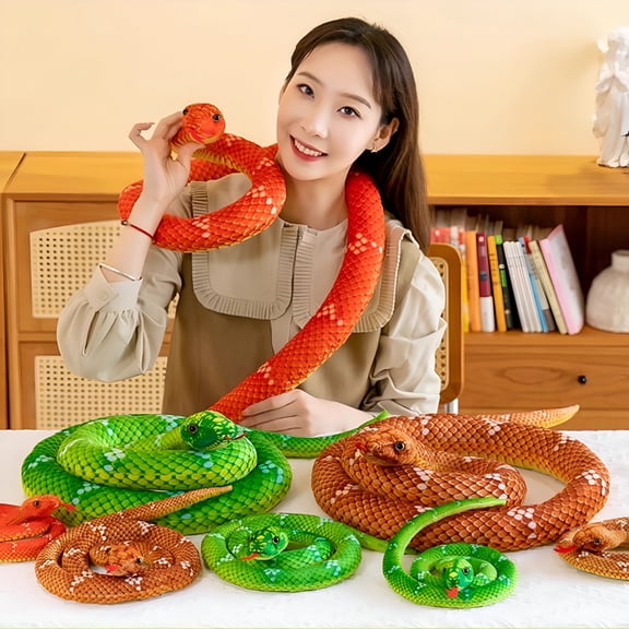 BESTSKY 80-210CM Realistic Python Snake Plush Doll Soft Stuffed Reptile Toy for Kids Adults Halloween Decor Prop Red 160cm