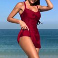 thumbnail image 6 of Jjayotai Women's Crossover Ruched Skirt, One Piece Swimdress, Modest Tummy Control Swimsuit, Vintage Bathing Suit Wine S, 6 of 9