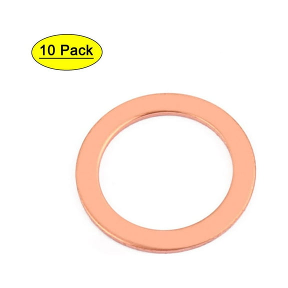 Unique Bargains 10pcs 22mm x 16mm x 1mm Flat Ring Copper Crush Washer Sealing Gasket Fastener
