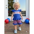 thumbnail image 4 of BemeyourBBs Toddler Baby Girls 4th of July Outfit Patriot Independent Day Clothes Fly Sleeve Embroidery American Flag Bow T Shirt Tops with Plaid Shorts Set Toddler Baby Girl Summer Outfit, 4 of 9