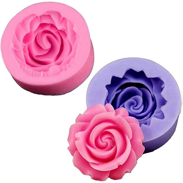 2 Pieces, 3.5 x 3.5 x 1.8cm,Silicone Soap Flower Molds 3D Rose Flower Fondant Mold Rose Flower Shaped Silicone Mold Rose Mold for Muffin, Cake, Soap