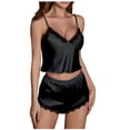 thumbnail image 2 of Sexy Pajamas for Women Sets Satin Sleeveless V Neck Tank Tops Shorts 2 Piece Loungewear Outfits Ladies Trendy Solid Lace Splice Silk Sleepwear Clearance Christmas Pajamas, 2 of 6
