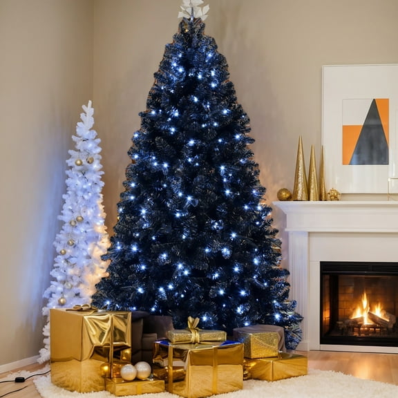 Resenkos 6ft Pre-Lit Black Christmas Tree with 1450  Tips & Foldable Metal Base, Black