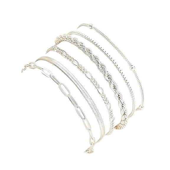 DESIGNICE 2026 New Silver Bracelets for Women,925 Sterling Silver Bracelet Stack Non Tarnish Trendy Herringbone Paperclip Bracelets for Women Dainty Waterproof Silver Chain Bracelet Sets Jewelry Gift