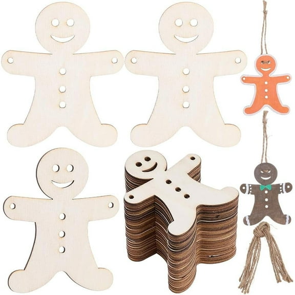 30Pcs 3 Sets Wooden Gingerbread Man Ornaments Christmas Wood Ornament Kits Natural Unfinished Winter Holiday Blank Hanging Decor with Cords for DIY Crafts Xmas Party Decorations Supplies colorful DIY
