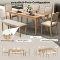 thumbnail image 6 of Harper & Bright Designs Extendable Dining Table Set for 6 with 4 Chairs & Bench, Rectangle Rustic Farmhouse Kitchen Table Set with Distressed Finish and Carved Legs, Beige, Natural Wood Wash, 6 of 17
