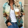 thumbnail image 2 of Fiaer Women Baseball Jacket Plus Size Loose Fit Full Zip up Floral Printed Trendy Casual Comfort Tops with Pocket Orange XL, 2 of 4
