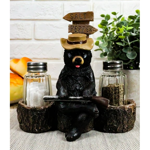 Ebros Western Papa Bear With Shotgun Salt And Pepper Shakers Holder Figurine