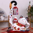 thumbnail image 3 of 8.6 Inch Ceramic Maneki Neko Lucky Cat Money Box Coin Bank Japanese Long Tail Fortune Cat Feng Shui Home Decor ,A, 3 of 8