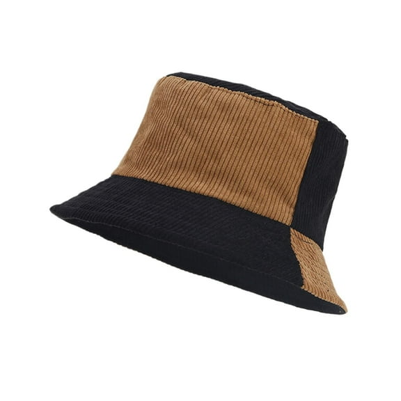 Prolriy Bucket Hat Women's Fall/Winter Pinstripe Corduroy Two Tone Splicing Basin Hat Vacation Sun Hat Fashion Fisherman Hat Hats for Women Khaki